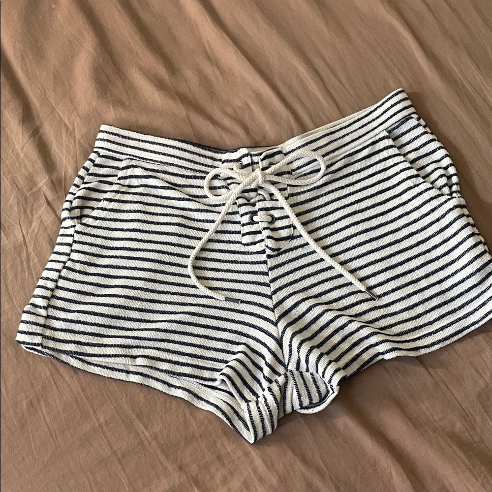 AERIE Navy and Cream Striped Shorts